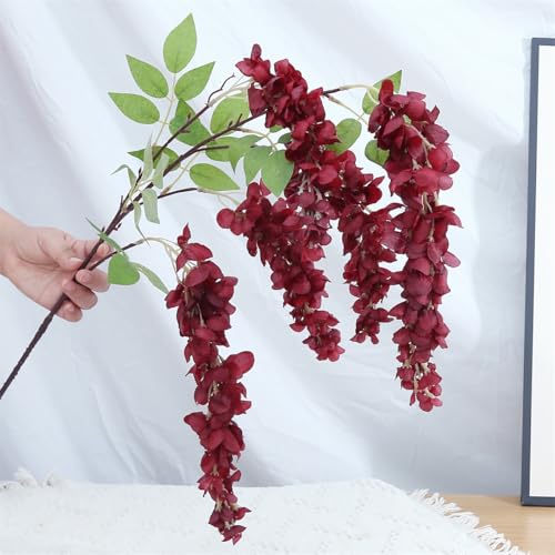 4pcs 47.2in Artificial Fake Wisteria Hanging Flower Garland Silk(crimson) - color: Crimson