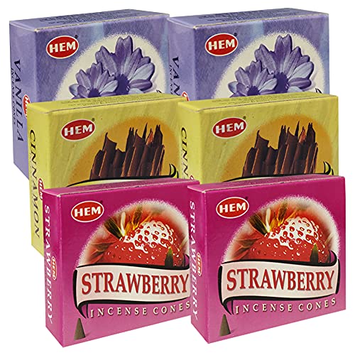 Vanilla Cinnamon Strawberry Incense Cones & Holder Bundle Variety Pack from Hem Trumiri Insense Insence - color: Vanilla & Cinnamon & Strawberry