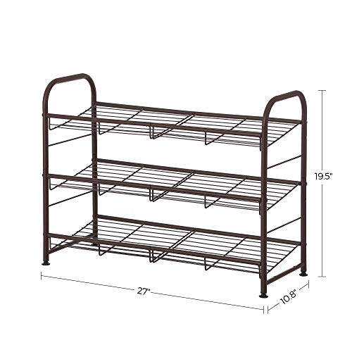SONGMICS 3-Tier Stackable Metal Shoe Rack, Holds Up to 12 Pairs of Shoes - color: Bronze, size: 3 Tiers (27"W)