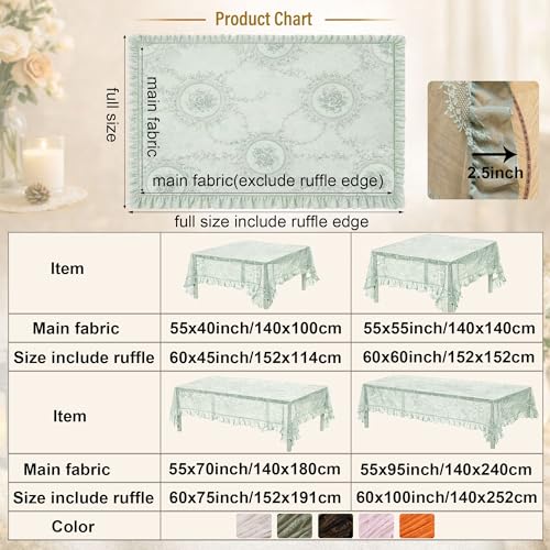 Pink Lace Tablecloth Floral Rectangular Table Cloth 95”x55” - color: Pink, size: 95" x 55" (Rectangular)