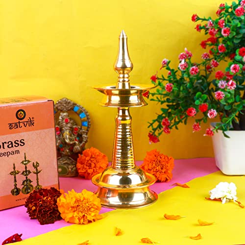 SATVIK 1Pc of 4 Inch Standing Brass Metal Kerala Samai Diwali Deepak for Puja Traditional Panchmahal Pooja Deepam Diya Oil Lamp Kutthu Vilakku Dia Deepawali Indian Housewarming Return Gift Items - size: 4 Inch