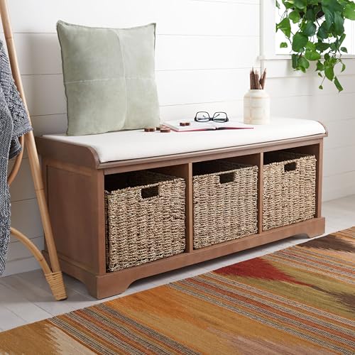 SAFAVIEH Furniture - Lonan Storage Bench - Sepia - Solid Wood - Farmhouse Lift-Top Design - Ideal for Entryway, Living Room, Hallway, 18" Seat Height (AMH5733B) - color: Sepia