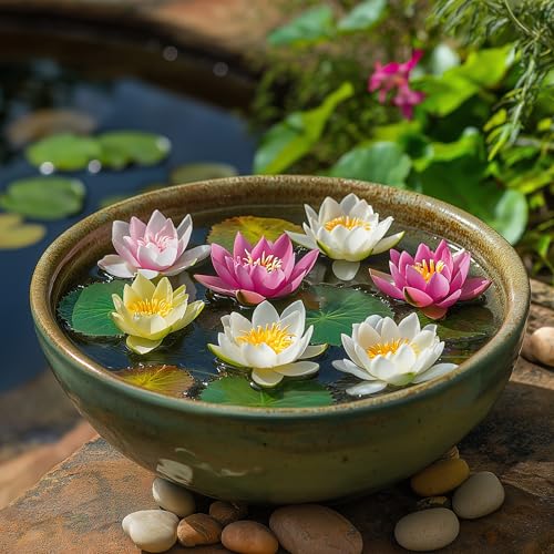 100 Mixed Bowl Lotus Seeds, Aquatic Perennial Lotus Seeds for Planting, Bonsai Lotus Flowers for Indoor and Outdoor, Water Lily Flowers for Bowl and Garden