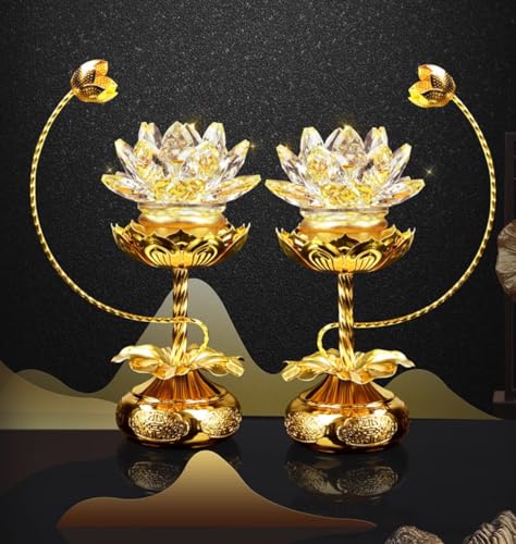 1 Pair - Colorful LED Crystal Lotus Buddhist Lamp - 8 inches - color: Pale Gold, size: 8 inches