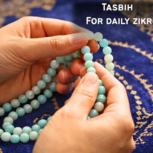 Amazing Gemstone Crystal Tasbeeh with Moon and Star Charm - Certified Crystal Muslim Prayer Beads Natural Gemstone Tasbih Gift for Ramadan Dhikr and Daily Namaz (G) - color: Amazonite