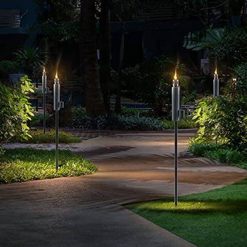 Matney Stainless Steel Outdoor Torches, 5 Ft (4 Pack, Barrel) - size: 4 Pack, style: Barrel