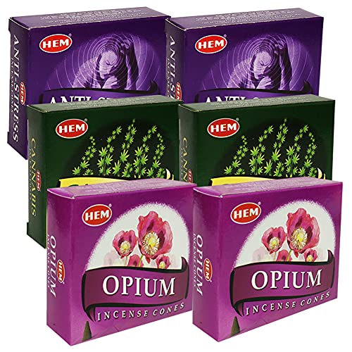 Opium Cannabis Anti Incense Cones & Holder Bundle Variety Pack from Hem Trumiri Insense Insence - color: Opium & Cannabis & Anti Stress