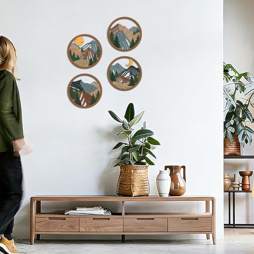TOARTi Boho Mountain Wooden Wall Art Abstract Mountain Landscape Wall Decor - color: 4pcs Mountain Landscape Wooden Wall Art