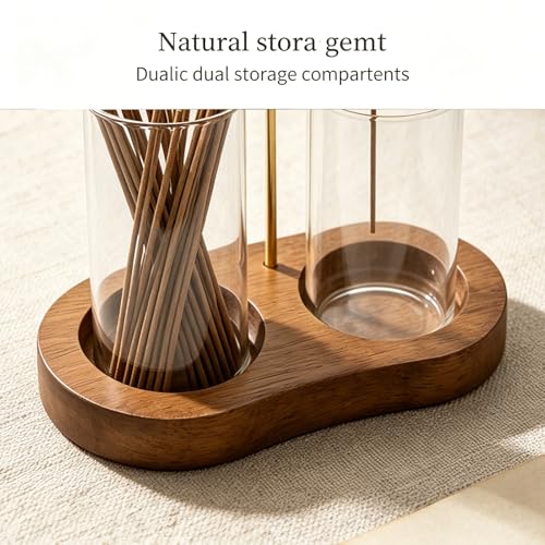 2 in 1 Incense Holder for Sticks with Detachable Glass Ash Catcher - color: Natural Wood Color