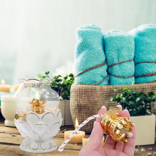 UKCOCO 2Pcs Oil Lamp Wick Replacement, Kerosene Lamp Accessories Brass Plated Burner with Reduction Collar Cotton Lamp Wick Base Chimney Decor