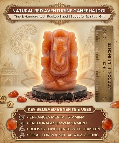 Natural Red Aventurine Ganesh Tiny Ganesh Statue Ganesh for Gift Beautiful Handcrafted Ganesh Idol Pocket Ganesh Statue Sculpture - color: Red Aventurine Ganesh