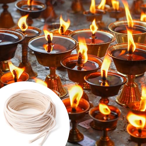 32.8 Ft Oil Lamp Wicks, 1/8 Inch Round Cotton Wicks for Oil Lamps Braided Candle Replacement Wick for Alcohol Kerosene Lamp DIY Handmade Candle Making Supplies
