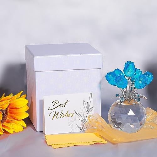 Movdyka Blue Crystal Rose Glass Flowers with Vase Figurine Home Decor - color: Lake Blue-crystal Rose