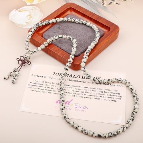 AD Beads 6mm 8mm 108 Prayer Mala Jasper Elastic Bracelet - Handmade Yoga Meditation Healing Power Energy Gifts for Unisex Adult. - color: Dalmatian Jasper (Positivity)