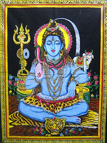 Lord Shiva sequins Cotton Wall Hanging Painting : Size 43"x30" Inches - color: Shiva