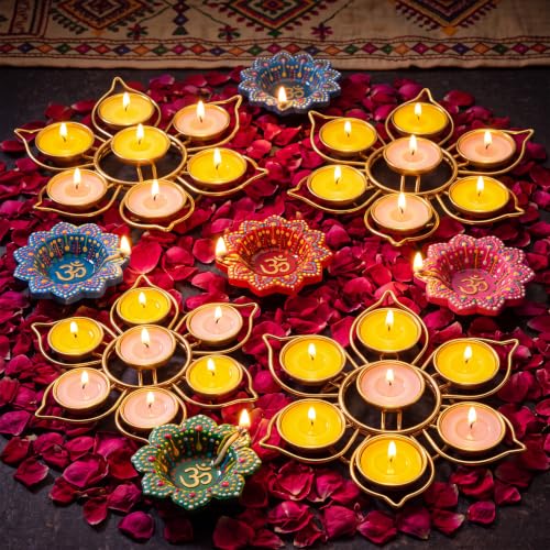 LemonRoad 4 Pcs Golden Metal Lotus Diya Tealight Holder,7 Candlesticks - style: 7 Candlesticks
