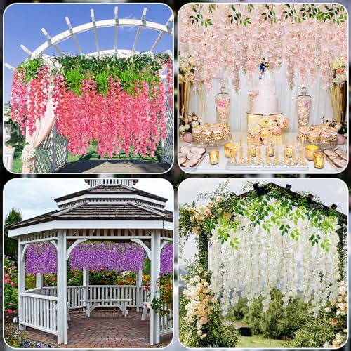 Wisteria Hanging Flowers, 24 Pcs Artificial Wisteria Garland Flower Vines - color: Pink, size: 24 Pack