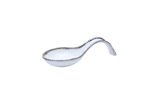 Pampa Bay Golden Salerno Titanium-Plated Porcelain Spoon Rest (White and Silver) - color: White and Silver