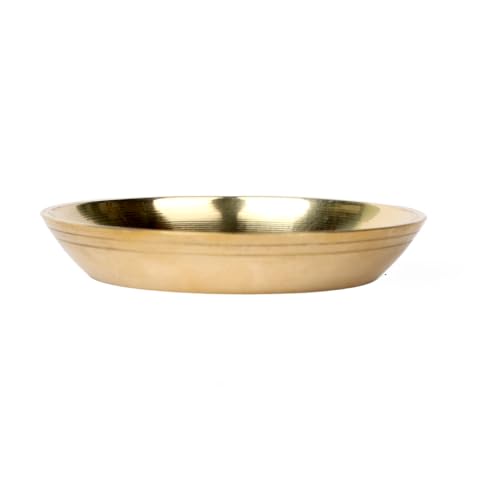 Craftsman SATVIK 6 Pc Set Pure Brass Pujan Prasad Bhog Thali Mandir Temple Indian Hindu Rituals Diwali Festive Kahnaji Bhog Puja Plate Indian Housewarming Return Gift Items Bulk