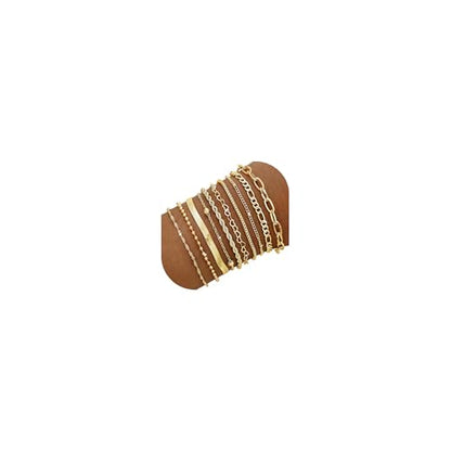 10 Pcs 14K Gold Plated Bracelet for Women, Dainty Stackable Chain Set - color: Gold