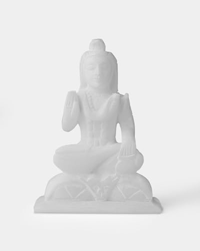 Handcrafted Marble Shiva Statue – White Hindu God Idol for Home Temple, Meditation, Spiritual Decor – Indian Religious Gift – 6 Inch Lord Shiva Sculpture