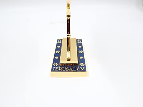Jerusalem Blue Enamel 7 Branch Menorah 10.8" high, with 12 Tribes of Israel, Candlestick Candle Holders (10.8 inch) - color: Golden Blue
