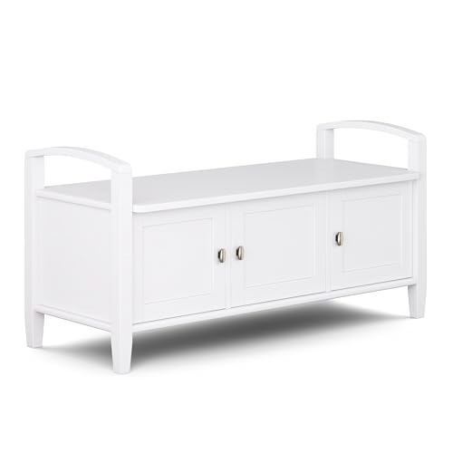SIMPLIHOME Warm Shaker Storage Bench and Cabinet Set in Light Golden Brown - color: White