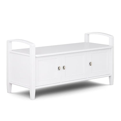SIMPLIHOME Warm Shaker Storage Bench and Cabinet Set in Light Golden Brown - color: White