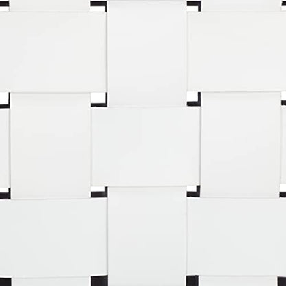 SAFAVIEH Home Collection Bahari White Woven Leather/Black 26-inch Kitchen Island Breakfast Nook Counter Stool (Fully Assembled) - color: White/Black