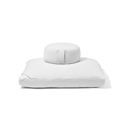 renoo Meditation Cushion Set - Zafu Meditation Pillow and Zabuton Floor Cushion - Adjustable Organic Buckwheat and Cotton Fill - GOTS Certified Cotton Washable Covers - 30x30x10 - Multiple Colors - color: Snow
