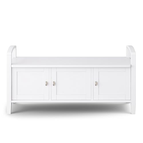 SIMPLIHOME Warm Shaker Storage Bench and Cabinet Set in Light Golden Brown - color: White