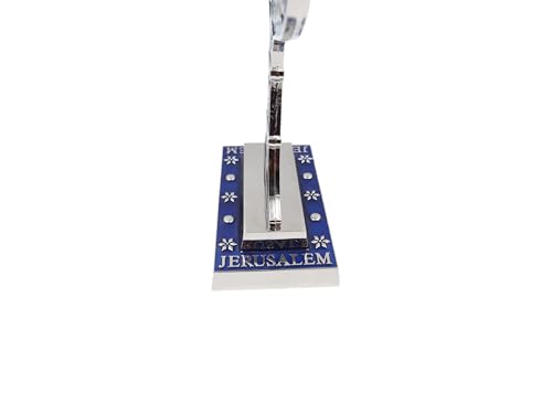 Jerusalem 7 Branch Traditional Menorah Enamel Finish, with 12 Tribes of Israel, Jewish Candle Holders (10.8 inch) - color: Silver Blue
