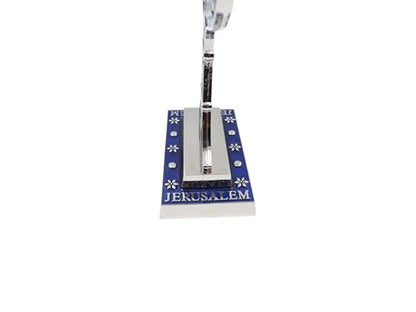 Jerusalem 7 Branch Traditional Menorah Enamel Finish, with 12 Tribes of Israel, Jewish Candle Holders (10.8 inch) - color: Silver Blue