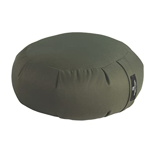 Hugger Mugger Zafu Meditation Cushion - Support in Cross-Legged Sitting, Buckwheat filled, Durable Fabric, Convenient Handle, Handmade in USA - color: Olive