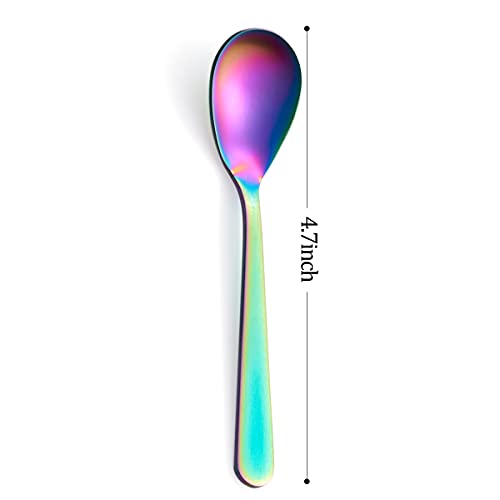 Matte Rainbow Demitasse Espresso Teaspoons, Stainless Steel Satin Finish Coffee Spoons, 4.7-inch, Set of 6 - color: Rainbow