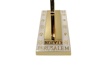 Traditional Jerusalem Menorah 7 Branch, Enamel Finish, with 12 Tribes of Israel, Jewish Candle Holders (10.8 inch) - color: Golden White