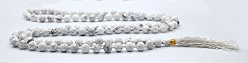 Amazing Gemstone Howlite Mala Beads - 108 Prayer Beads for Meditation and Mindfulness Practice, Handcrafted Mala Beads with Natural Gemstones for Spiritual Healing and Relaxation (Knotted) - color: Howlite, style: Knotted
