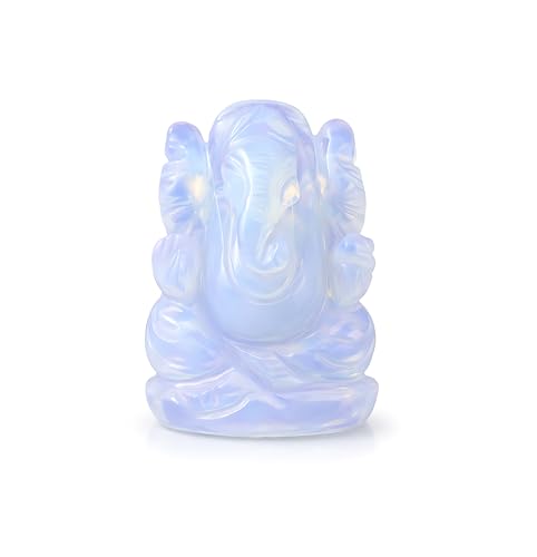 Opalite Stone Ganesha Statue Holy Ganesha Idol Good Luck Ganesha Sculpture Pocket Ganesh for Car Dash Board Handcarved Opalite Ganesh Statue - color: Opalite Ganesh