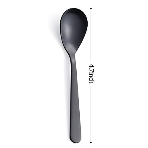 Matte Black Demitasse Espresso Coffee Spoons, Stainless Steel Satin Finish, Mini Teaspoons, Sugar Spoons, 4.7-inch, Set of 6 - color: Black