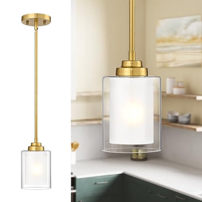 TENGXIN Brushed Gold Pendant Lights Kitchen Island, Dual Glass Shade - color: Brushed Gold, Dual Glass, size: 4"