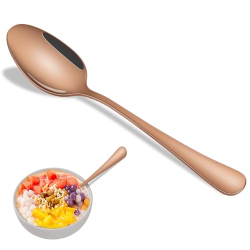 7.3 Inch Dinner Spoons Set of 8, Rose Gold Stainless Steel Silverware Spoons Set, Mirror Finishing Metal Table Spoons for Restaurant And Hotel - size: 8-Piece(Rose Gold)