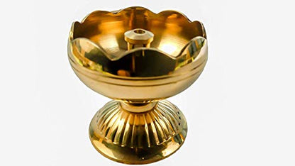 Skywalk Set of 2 Flower Design Brass Diya Puja Deepak Oil Lamp (Size-1.5 Inch) Small Gold