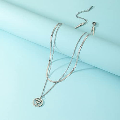 Women OM Necklace Indian Yoga Aum Om Ohm Pendant Necklace Stainless Steel Hindu Meditation Charm Sanskrit Symbol Spiritual Amulet Jewelry for Women Men - color: OM-Sliver