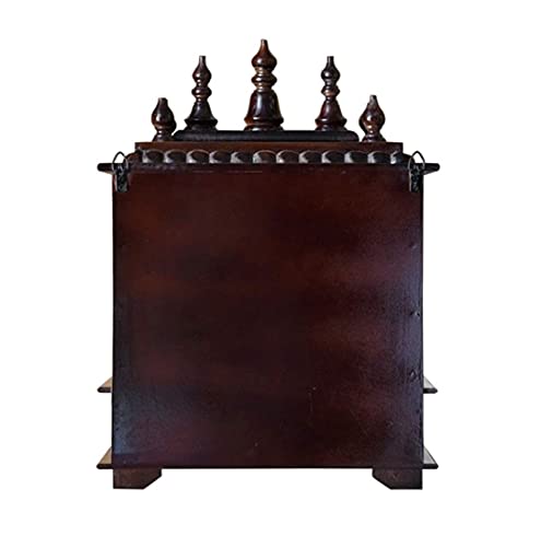 Wooden Temple for Home with Drawer & Storage | Premium Sheesham Finish Home Pooja Mandir | Handcrafted Wooden Mandapam Cabinet for Wall Hanging & Tabletop Setup