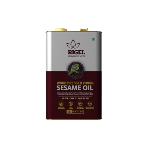 Rigel Spices | Naturally Milled Cold Pressed Sesame Oil in a Eco-Friendly Tin 169 fl oz(5L Tin) | No Preservatives - size: 169 Fl Oz (Pack of 1)