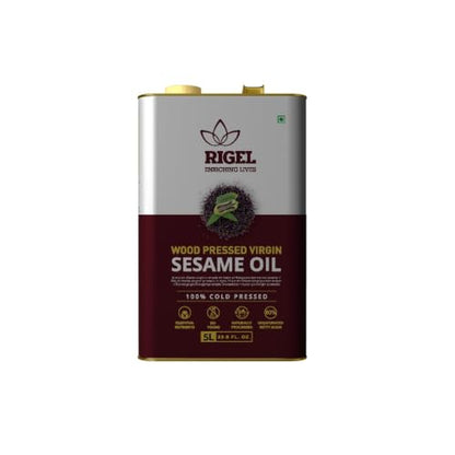 Rigel Spices | Naturally Milled Cold Pressed Sesame Oil in a Eco-Friendly Tin 169 fl oz(5L Tin) | No Preservatives - size: 169 Fl Oz (Pack of 1)