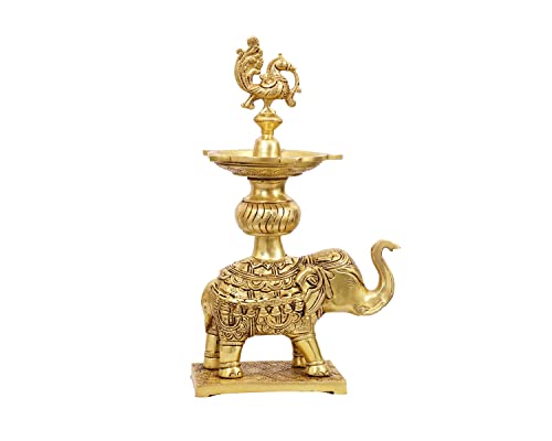 Pooja Diya with Handle for Temple, Puja Room, Home Mandir, Aarti, Gifts by 5 X 12 X 3 in - color: Bronze Gt, size: Diya