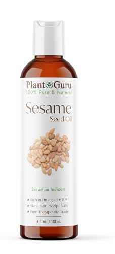 Sesame Seed Oil 4 fl. oz. – Cold Pressed, 100% Pure & Natural Carrier for Skin, Face, Body, Hair, and Cooking. Great for DIY Creams, Lotions, and Lip Balms. - size: 4 Fl Oz (Pack of 1)