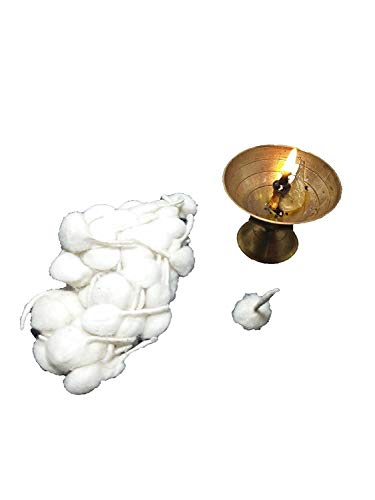 Khandekar Handicrafts Cotton Wool Oil Lamp Wicks, Round Diya Batti Oil Lamps Lanterns Candles, Puja Wicks, Pure Organic Batti, Religous Jyot Bati - White, Pack of 100