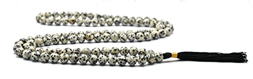 Amazing Gemstone Dalmatian Jasper Mala Beads - 108 Prayer Beads for Meditation and Mindfulness Practice, Handcrafted Mala Beads with Natural Gemstones for Spiritual Healing and Relaxation (Plain) - color: Dalmatian Jasper, style: Plain